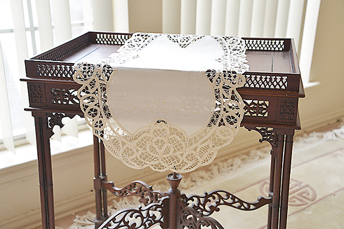 Oval Battenburg Lace Table Runner. 16" x 54". Mother of Pearl